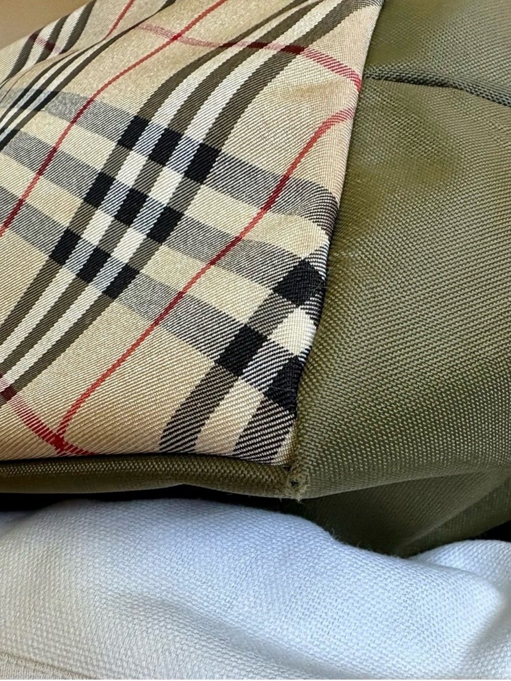 Burberry Blue Label Olive Green Nylon Mini Tote Bag with Nova Check & Dust Bag - Picture 11 of 15